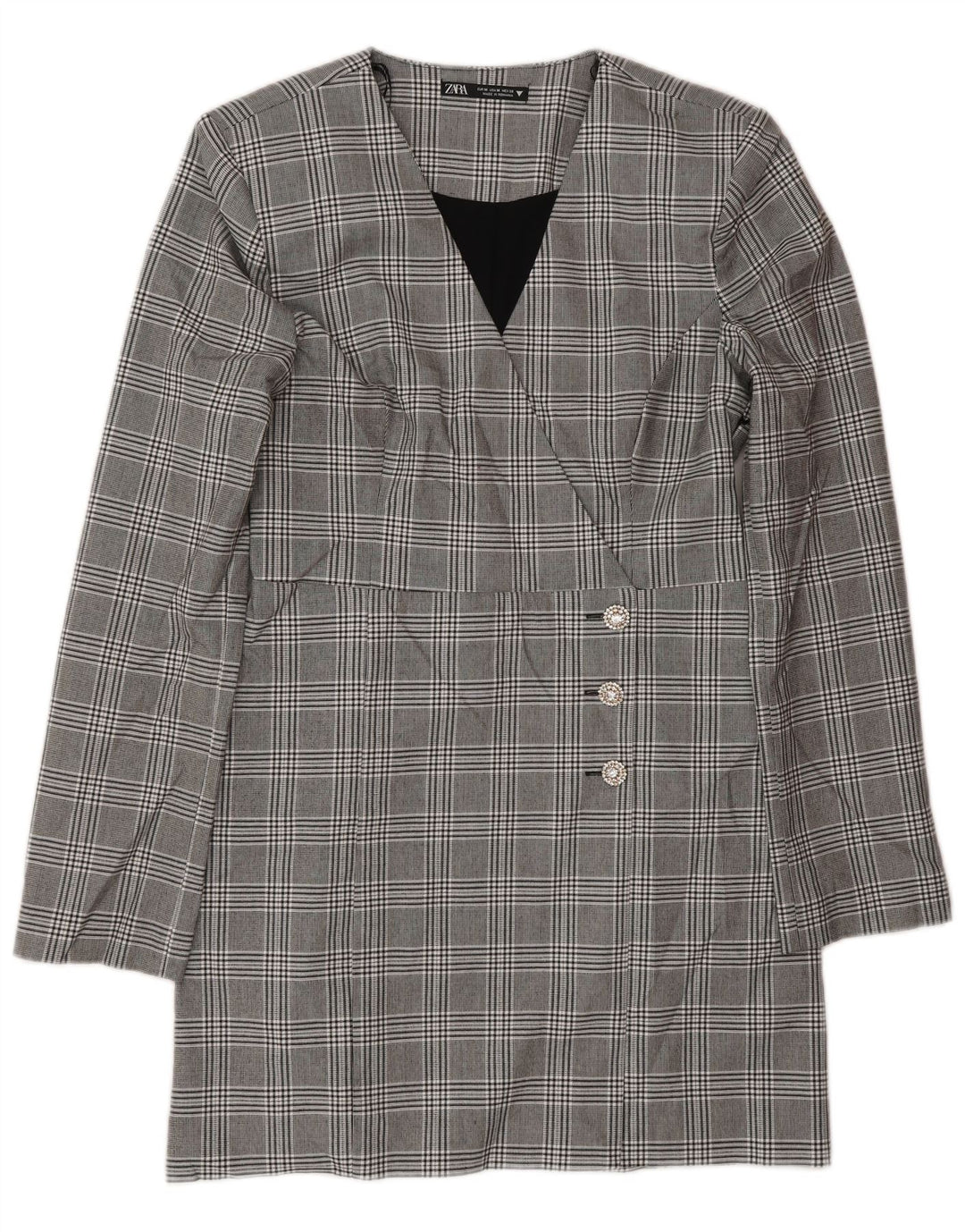 Zara Γυναικείο μακρυμάνικο φόρεμα Shift UK 12 Medium Grey Check Polyester