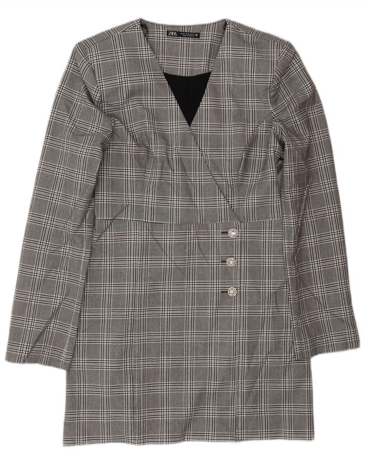 Zara Γυναικείο μακρυμάνικο φόρεμα Shift UK 12 Medium Grey Check Polyester