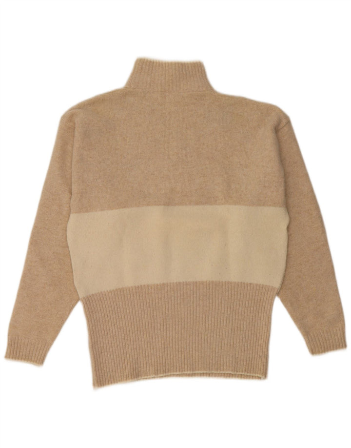 Vintage γυναικείο πουλόβερ με λαιμό χελώνα UK 14 Medium Beige Colourblock