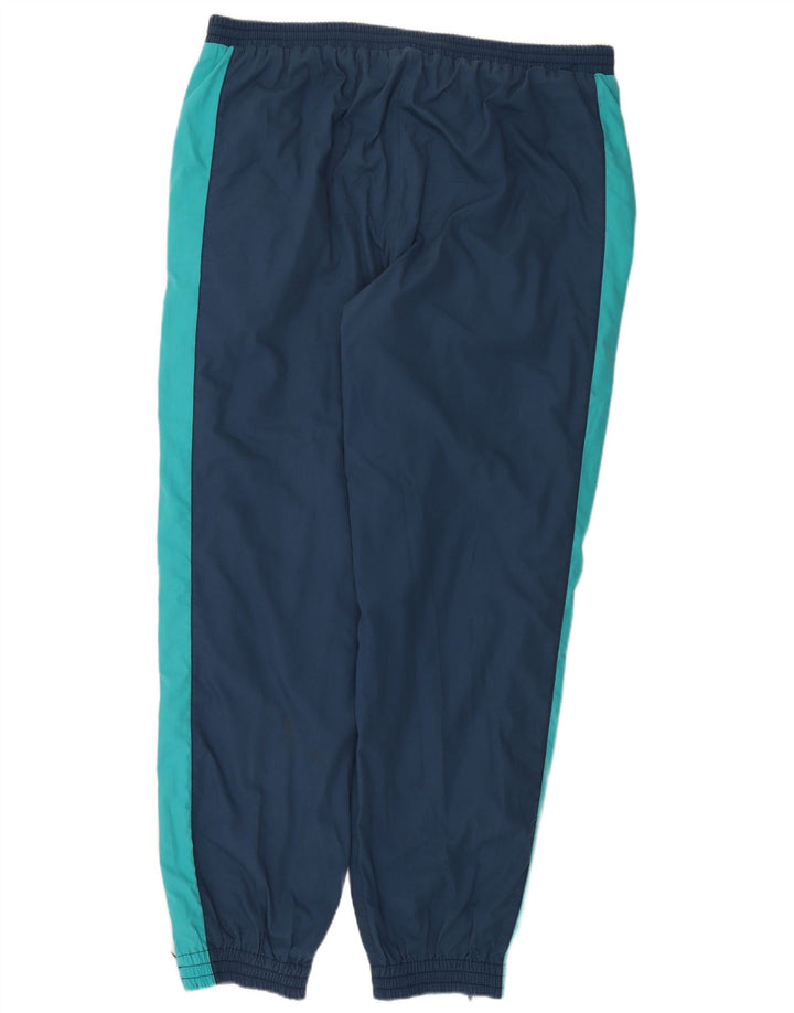 VINTAGE Mens Tracksuit Trousers Joggers Large Navy Blue Colourblock