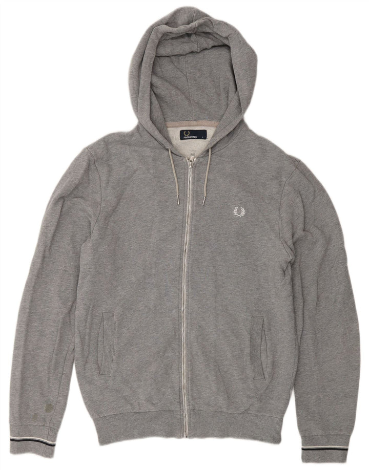 Fred Perry Ανδρικό πουλόβερ με φερμουάρ με κουκούλα, μικρό γκρι βαμβακερό