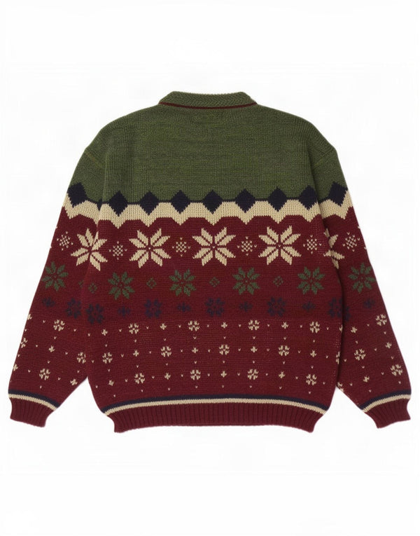 Vintage Ανδρικό πουλόβερ με λαιμόκοψη XL Green Fair Isle Wool