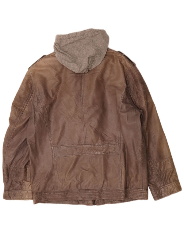Ανδρικό δερμάτινο μπουφάν με κουκούλα Engbers UK 40 Large Brown