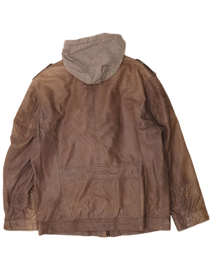 Ανδρικό δερμάτινο μπουφάν με κουκούλα Engbers UK 40 Large Brown