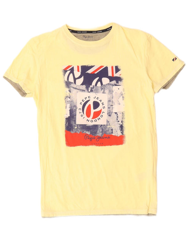 PEPE JEANS Boys Graphic T-Shirt Top 15-16 Years Yellow Cotton
