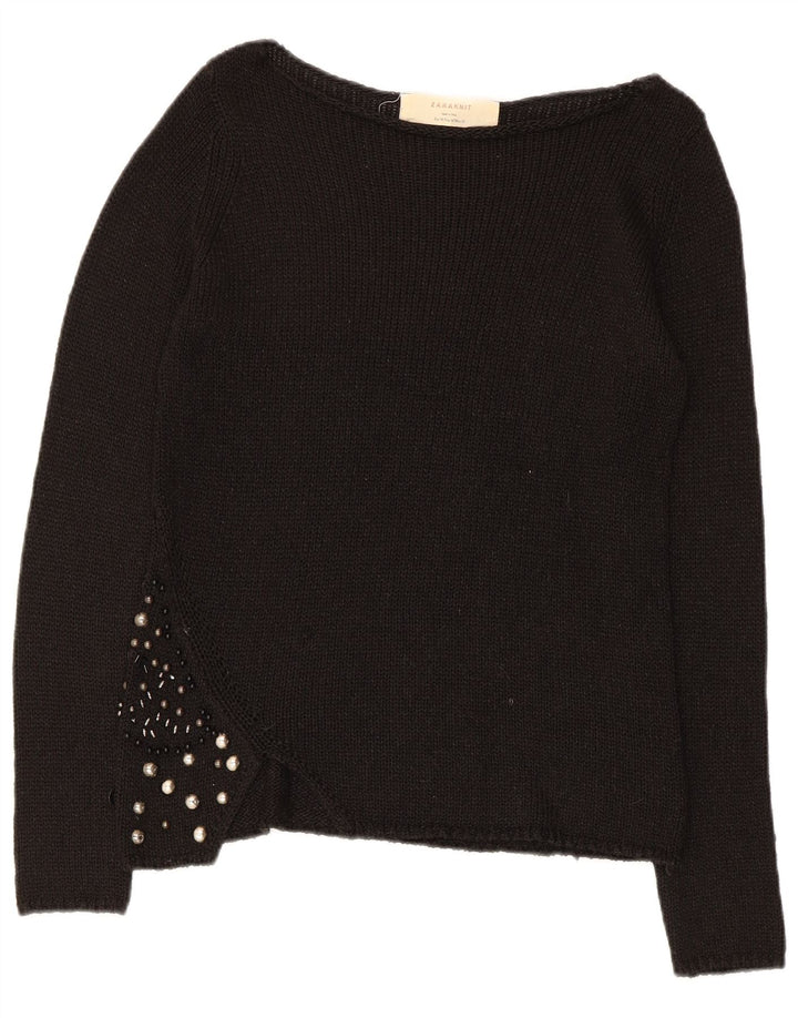 Zara Γυναικείο πουλόβερ με λαιμόκοψη UK 12 Medium Μαύρο