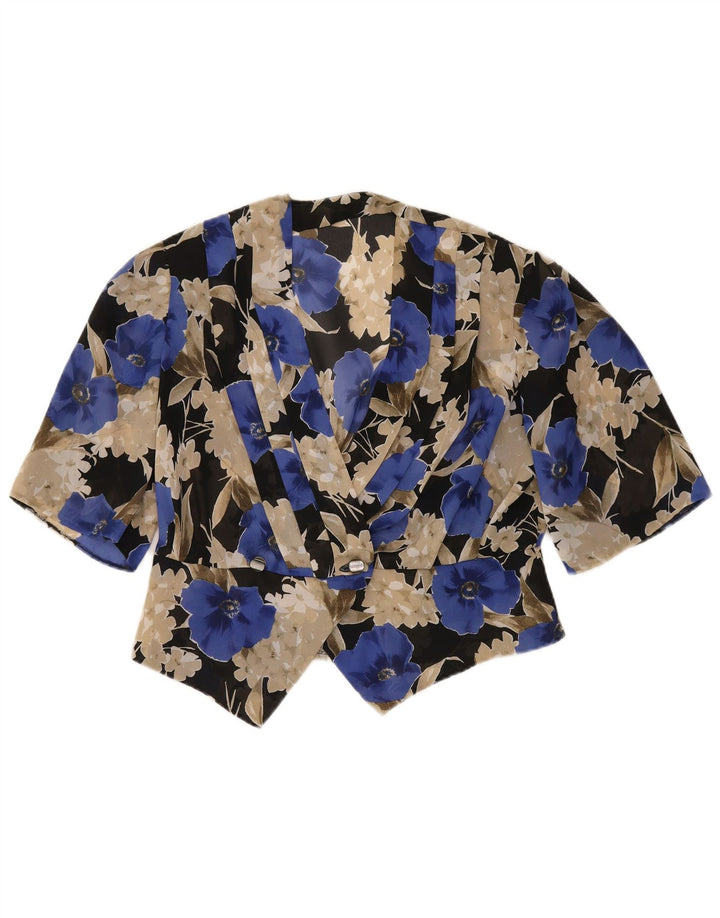 Vintage γυναικείο κοντομάνικο σακάκι UK 14 Large Blue Floral