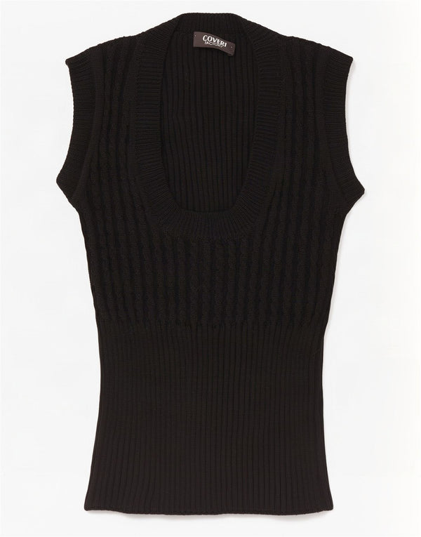 Coveri Γυναικείο Γιλέκο Tank Top UK 4 XS Μαύρο Μαλλί