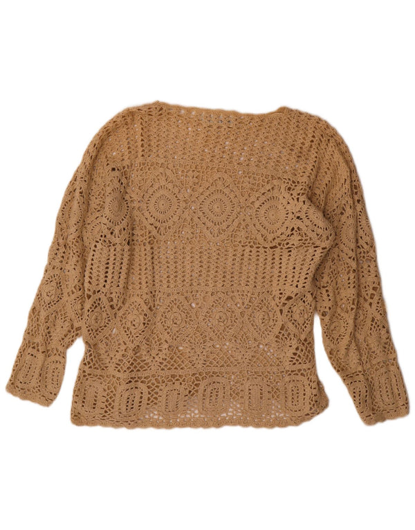 VINTAGE Γυναικείο πουλόβερ με λαιμόκοψη μεγάλου μεγέθους UK 10 Small Beige