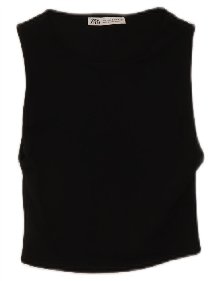 Zara Γυναικείο Αμάνικο Crop Top UK 8 Small Black Polyamide