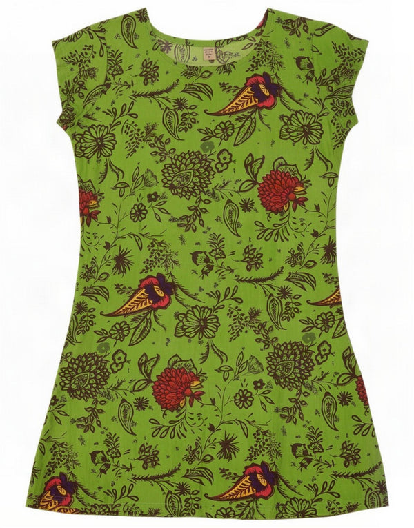 Vintage γυναικείο τουνίκ φόρεμα UK 10 Small Green Floral Cotton