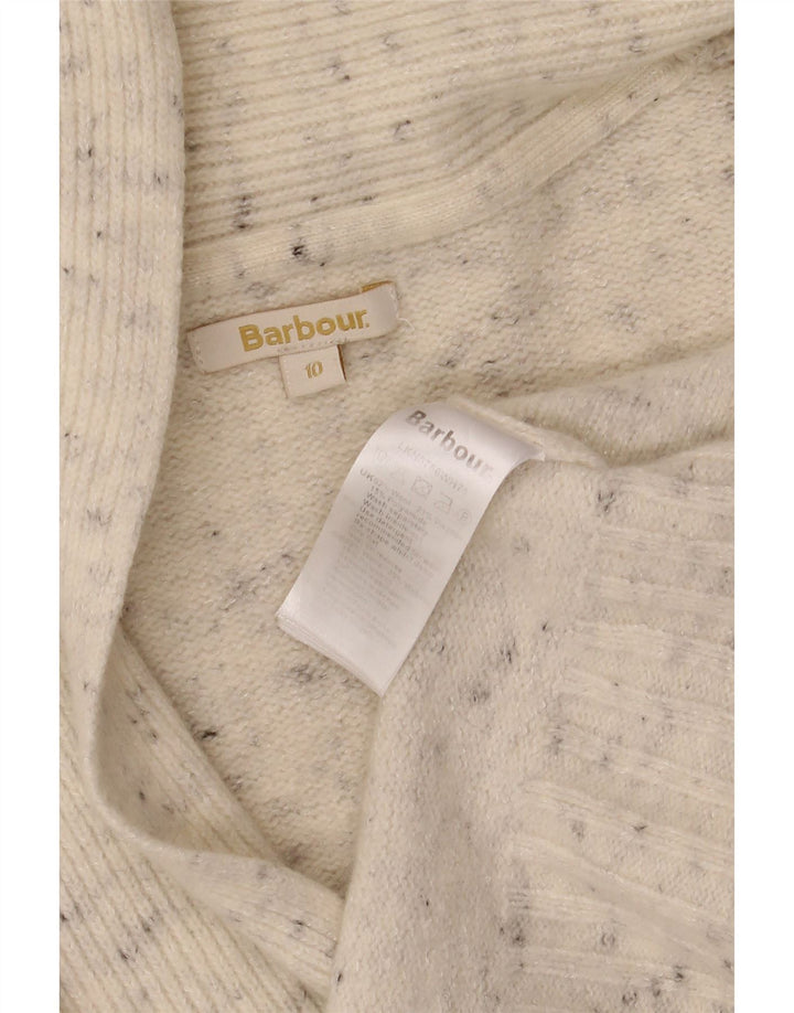 BARBOUR Γυναικείο ανοιχτό πουλόβερ ζακέτα UK 10 Small Off White Flecked Wool