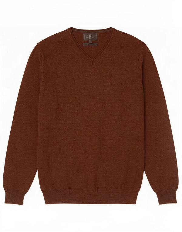 Ανδρικό πουλόβερ Marks & Spencer Slim Fit Jumper με λαιμόκοψη σε μεγάλο μέγεθος καφέ μαλλί