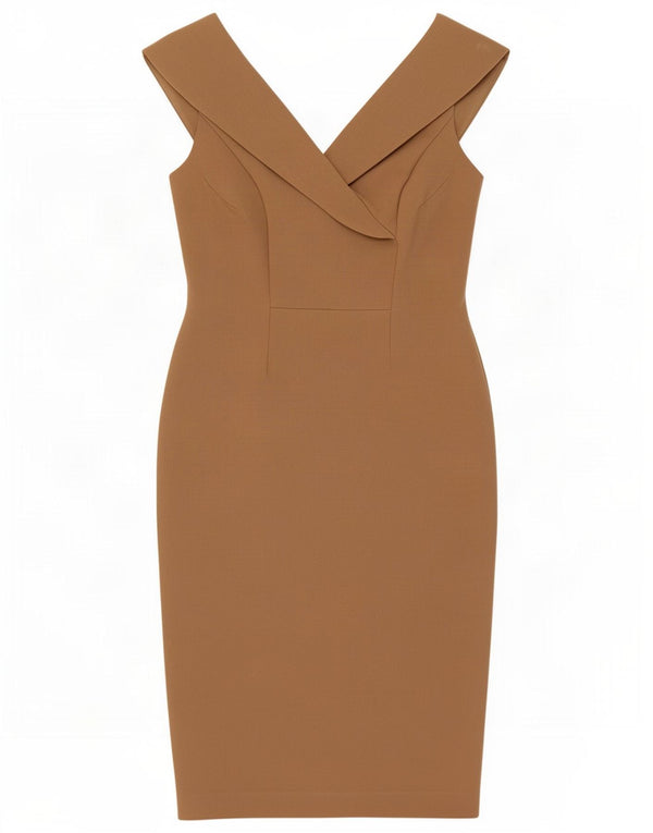 Marks & Spencer Γυναικείο φόρεμα Off Shoulder Sheath UK 12 Medium Beige
