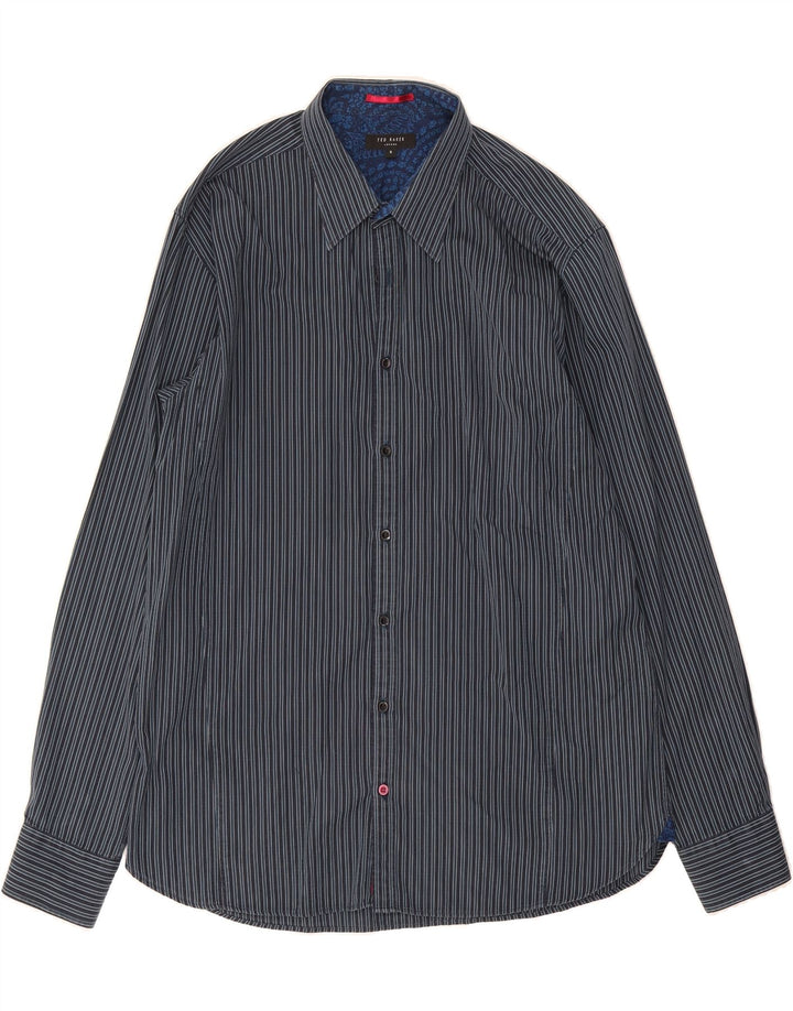 TED BAKER Mens Shirt Size 5 XL Navy Blue Striped Cotton Vintage Ted Baker and Second-Hand Ted Baker from Messina Hembry 