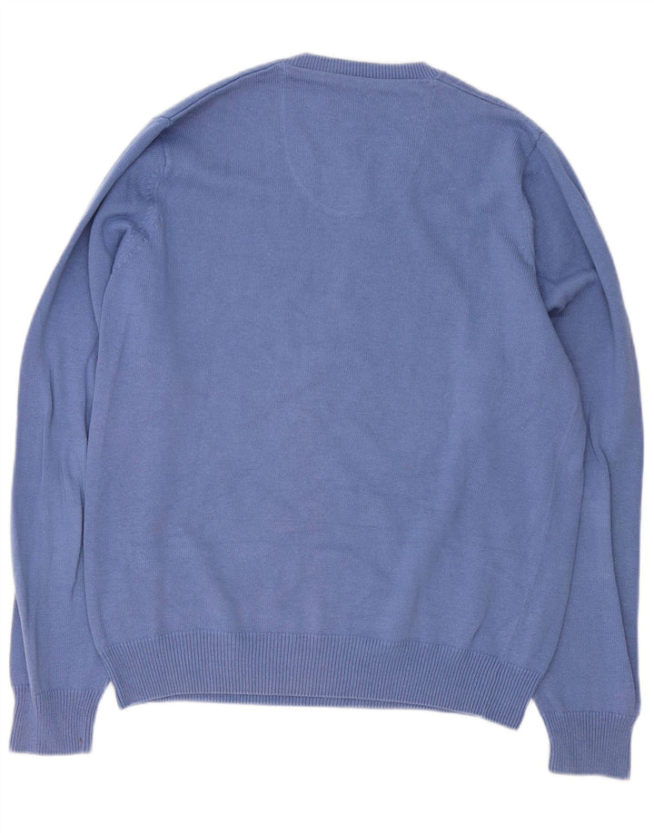 Ανδρικό πουλόβερ Marks & Spencer Blue Harbor με V-Neck Jumper Μεσαίο μπλε βαμβακερό