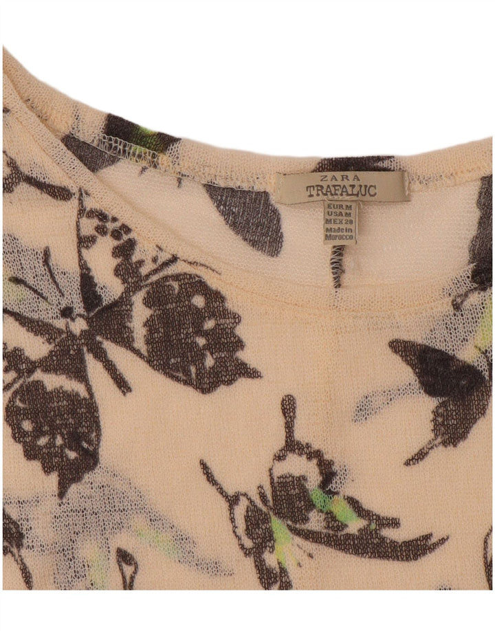 ZARA Womens Trafaluc Abstract Pattern T-Shirt Top UK 14 Medium Beige