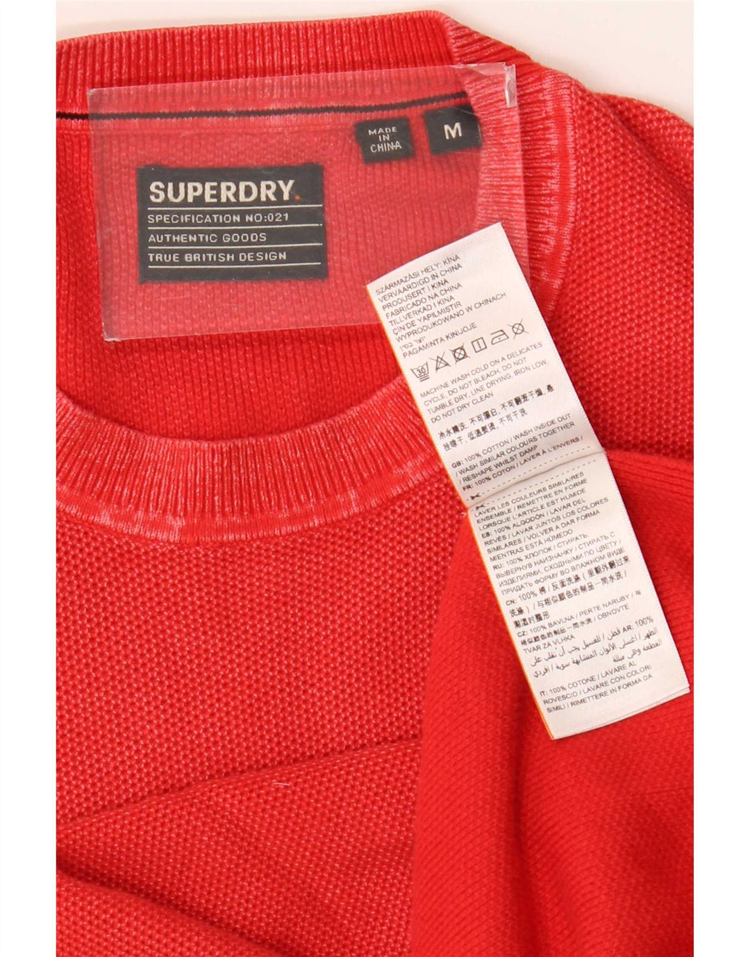 Ανδρικό πουλόβερ με λαιμόκοψη Superdry, μεσαίο κόκκινο βαμβακερό