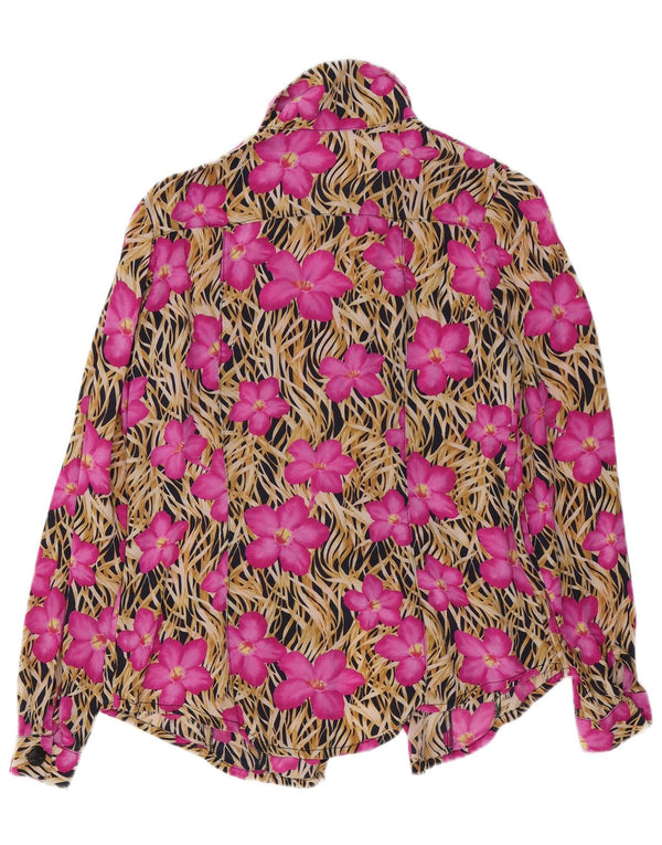 Vintage γυναικείο πουκάμισο μπλούζα UK 14 Medium Pink Floral