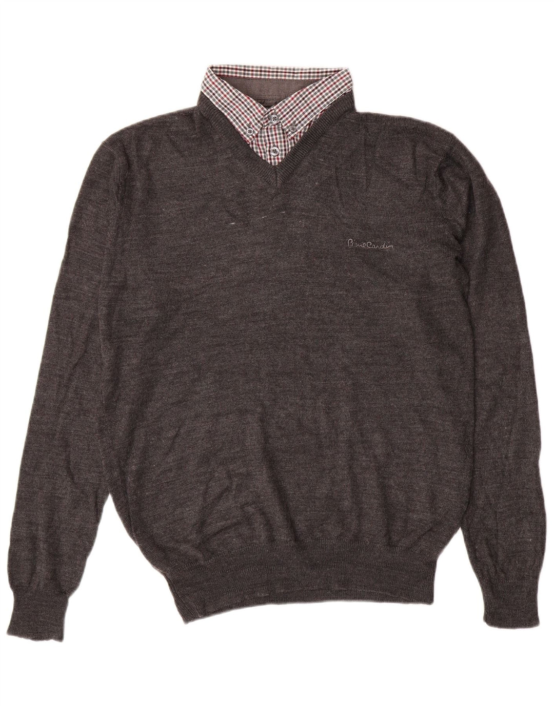 PIERRE CARDIN Ανδρικό πουλόβερ με λαιμόκοψη με λαιμόκοψη μεσαίου γκρι ακρυλικό κλασικό