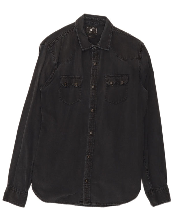 Zara Mens Slim Fit Denim Shirt Medium Black