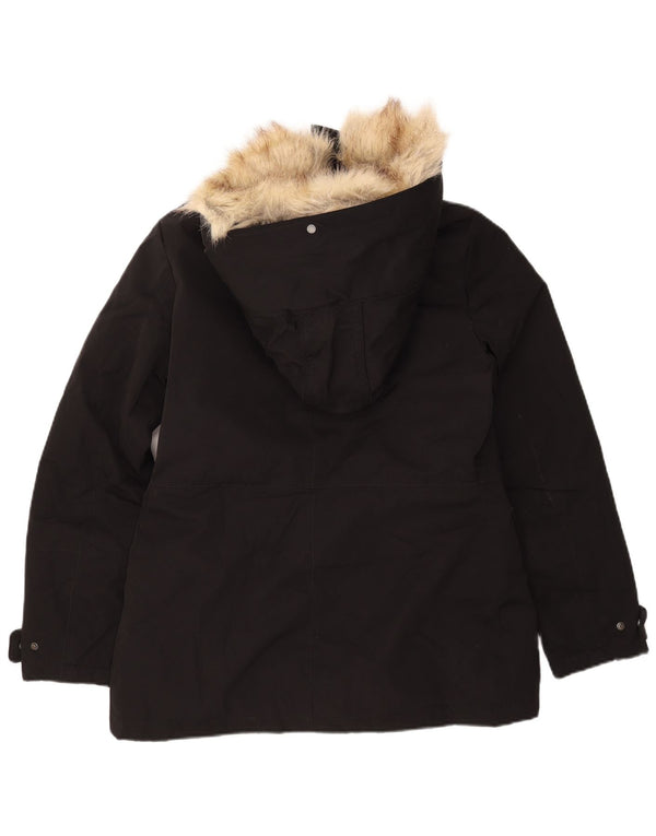 ZARA Γυναικείο μπουφάν Parka με κουκούλα UK 10 Small Black Nylon