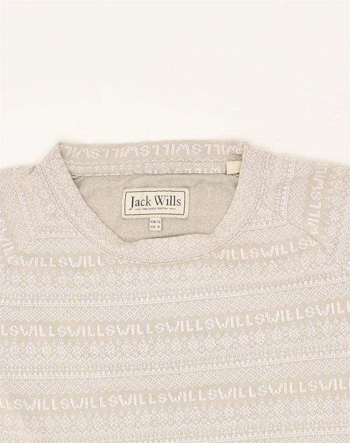 JACK WILLS Womens Graphic Sweatshirt Jumper UK 12 Medium  Grey Striped | Vintage Jack Wills | Thrift | Second-Hand Jack Wills | Used Clothing | Messina Hembry 