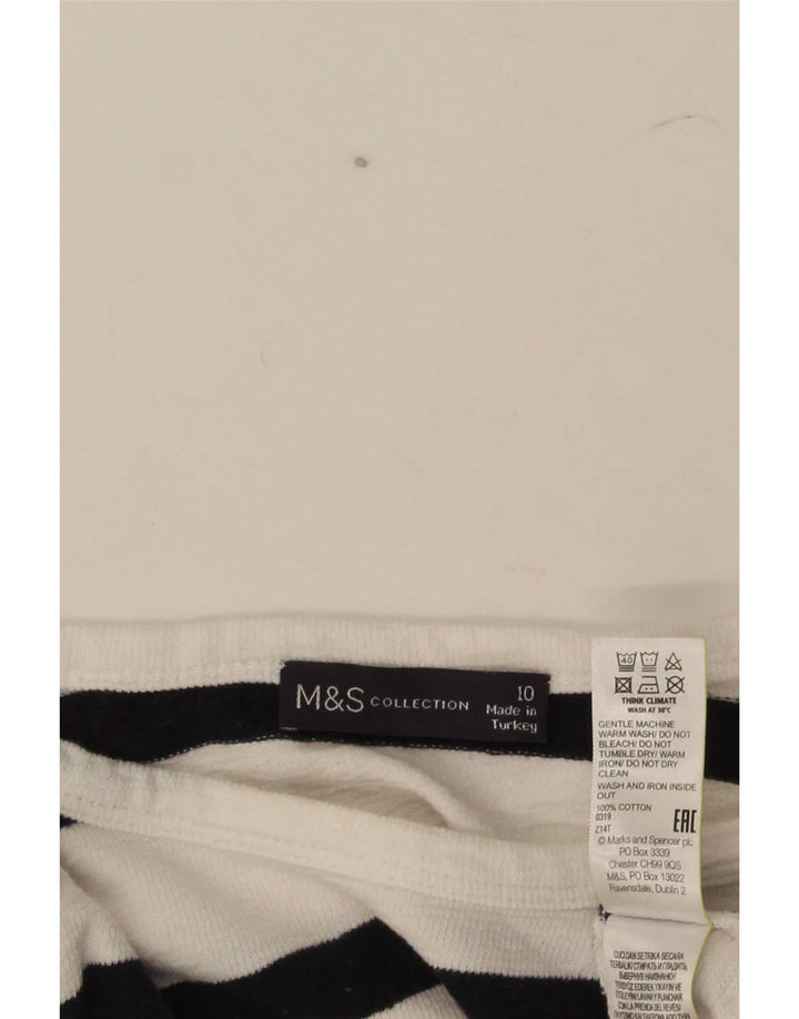 Marks & Spencer Γυναικείο μακρυμάνικο UK 10 Small White ριγέ βαμβακερό
