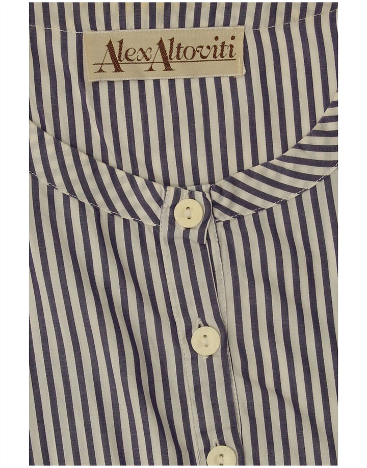 VINTAGE Γυναικεία Crop Μπλούζα Τοπ UK 14 Large Navy Blue Pinstripe