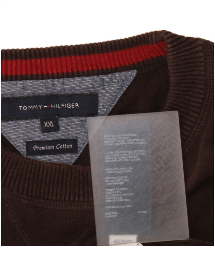 TOMMY HILFIGER Ανδρικό πουλόβερ με λαιμόκοψη 2XL καφέ βαμβακερό