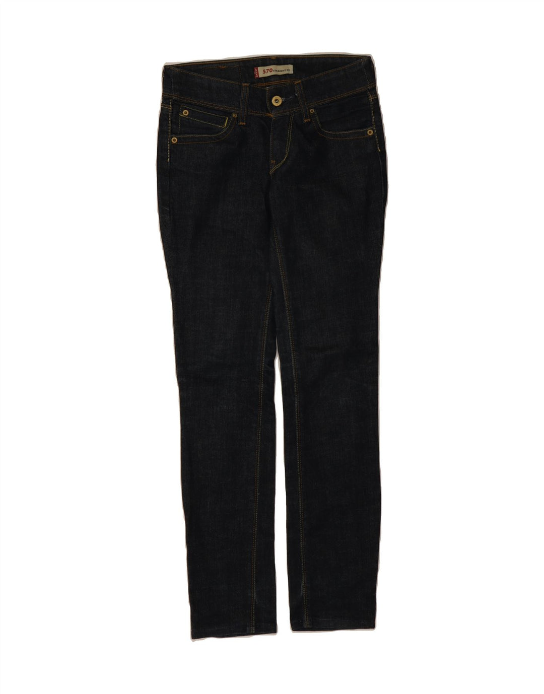 LEVI'S Womens 570 Straight Jeans W25 L29 Navy Blue Cotton Vintage Levi's and Second-Hand Levi's from Messina Hembry 