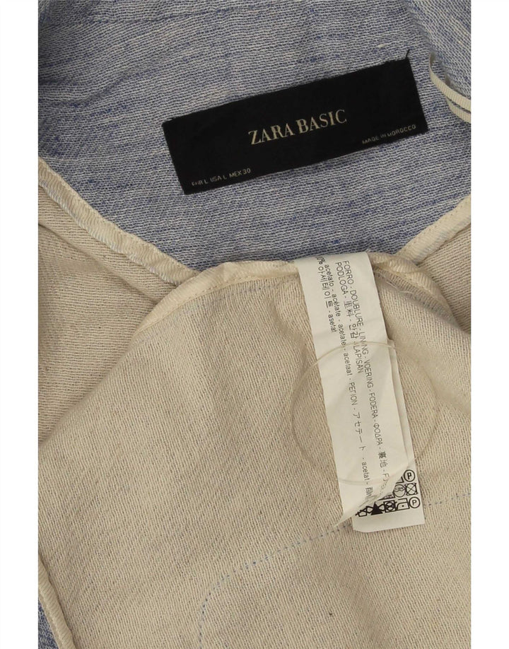 Zara Γυναικείο Open Blazer Jacket UK 14 Large Blue Flecked Acetate