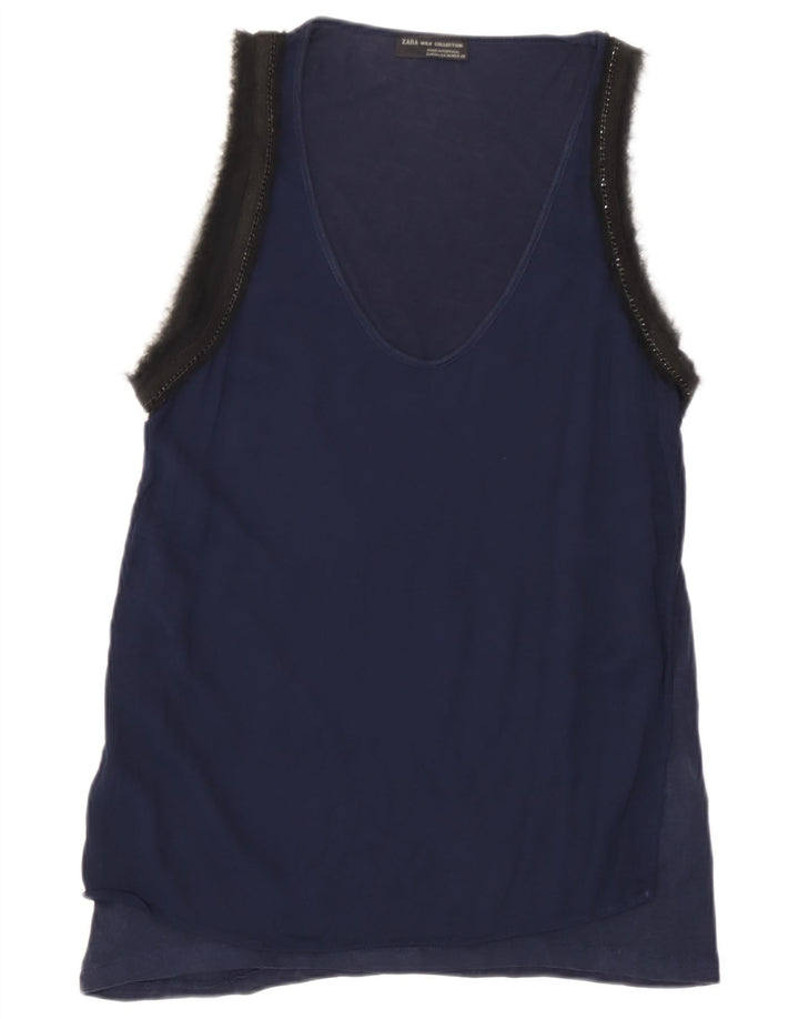 Zara Γυναικείο Γιλέκο Τοπ UK 12 Medium Navy Blue Colorblock Lyocell