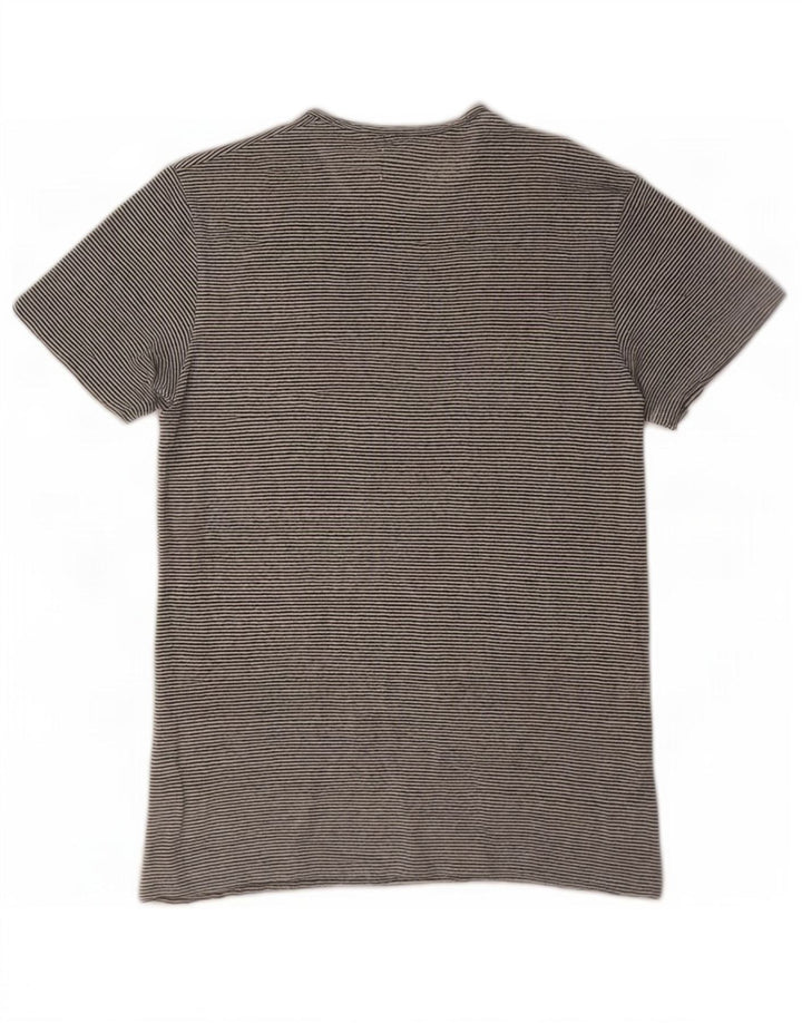 Zara Ανδρικό T-Shirt Top Μικρό Λευκό Ριγέ λινό