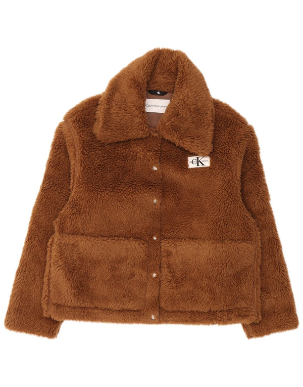 Calvin Klein Jeans Womens Teddy Bear Fleece Jacket UK 10 Small Brown