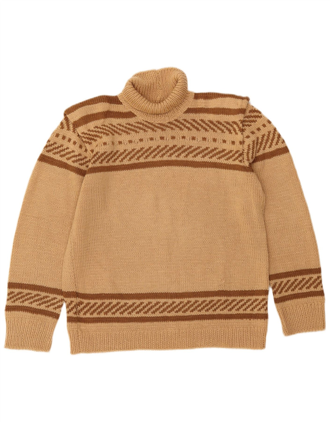 VINTAGE Γυναικείο πουλόβερ με ρολό λαιμόκοψη UK 16 Μεγάλο μπεζ ριγέ