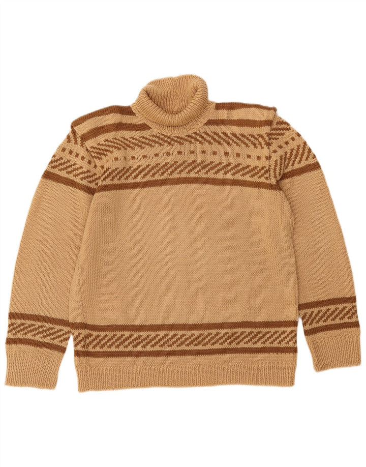 VINTAGE Γυναικείο πουλόβερ με ρολό λαιμόκοψη UK 16 Μεγάλο μπεζ ριγέ