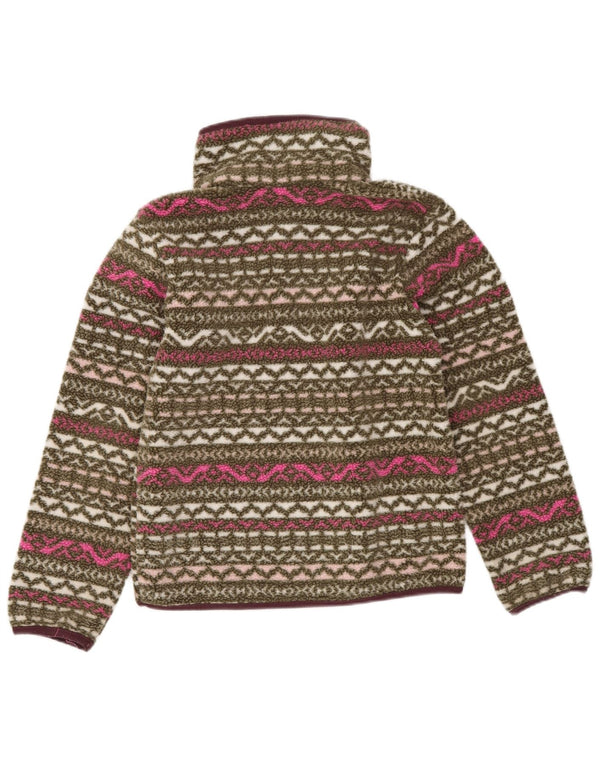 Columbia Girls Button Neck Fleece Jumper 7-8 ετών Small Khaki Fair Isle