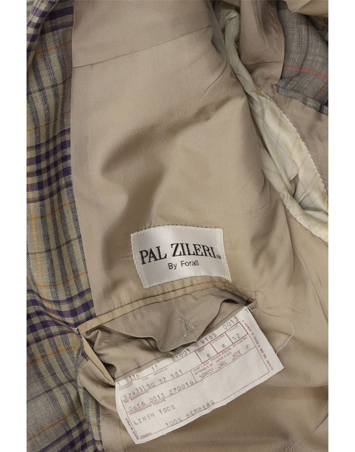 PAL ZILERI Mens 2 Button Blazer Jacket IT 52 XL Grey Check Linen