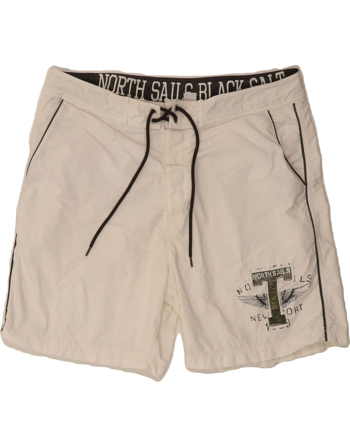 NORTH SAILS Mens Graphic Swimming Shorts Large  White Cotton Vintage North Sails and Second-Hand North Sails from Messina Hembry 