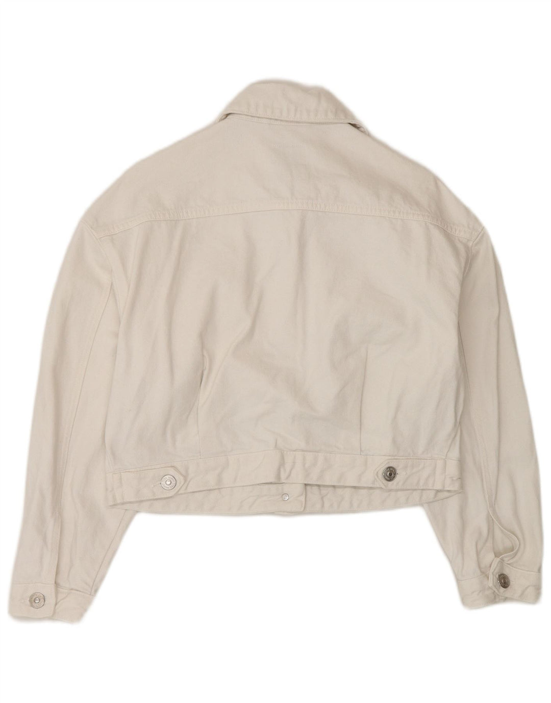 Zara Γυναικείο Crop Oversized Τζιν Μπουφάν UK 6 XS Λευκό Βαμβακερό