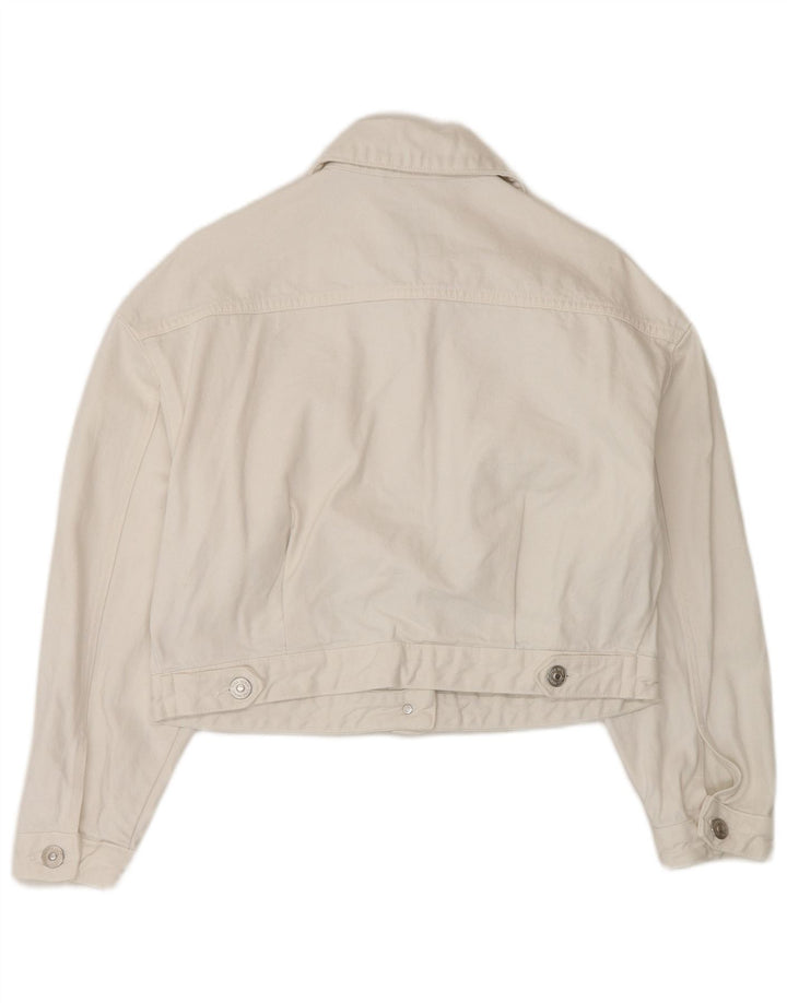 Zara Γυναικείο Crop Oversized Τζιν Μπουφάν UK 6 XS Λευκό Βαμβακερό