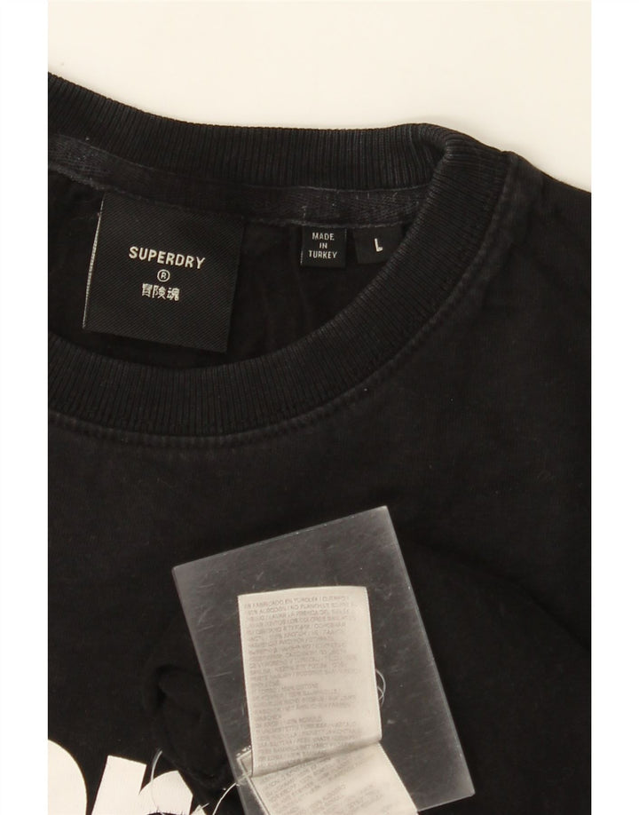 Γυναικείο γραφικό μπλουζάκι SUPERDRY Top UK 16 μεγάλο μαύρο βαμβακερό