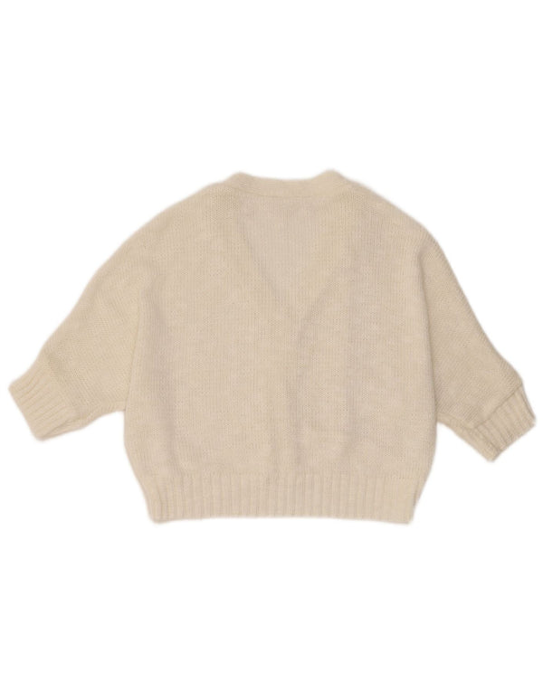 Vintage γυναικείο Crop κοντό μανίκι ζακέτα UK 14 Medium White