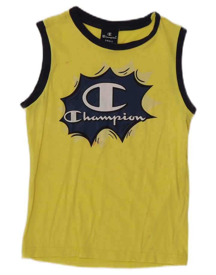 CHAMPION Boys Graphic Vest Top 7-8 Years Small Yellow