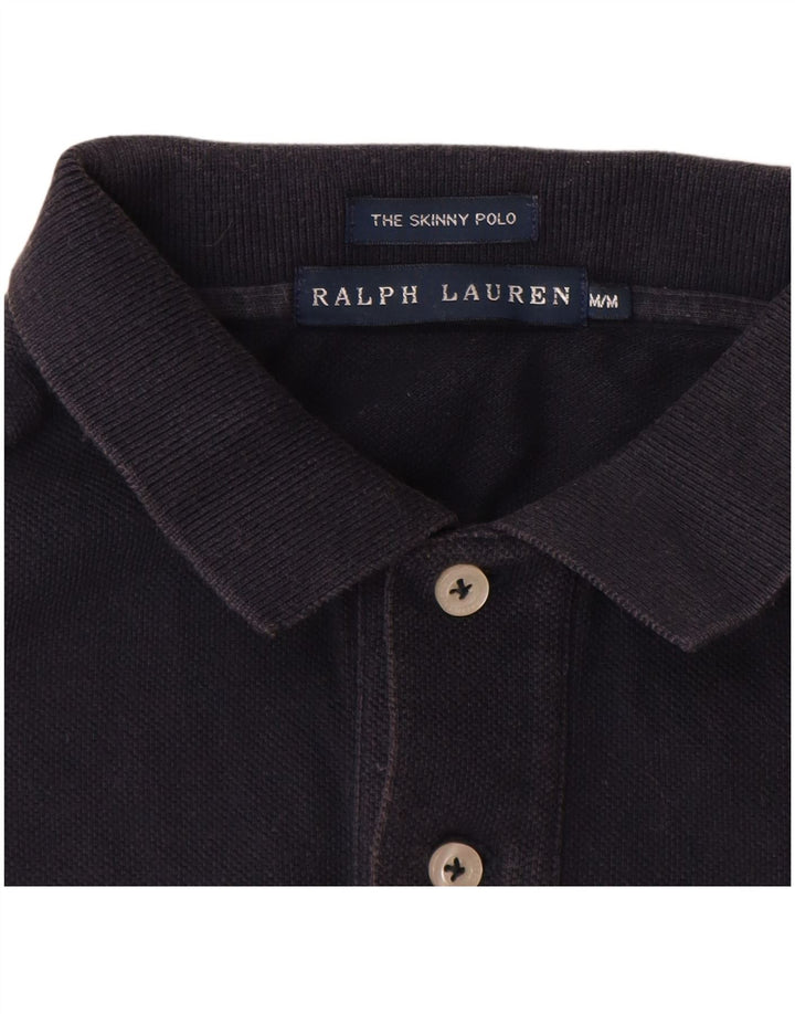 RALPH LAUREN Γυναικείο Skinny μπλουζάκι πόλο UK 12 μεσαίο μπλε βαμβακερό
