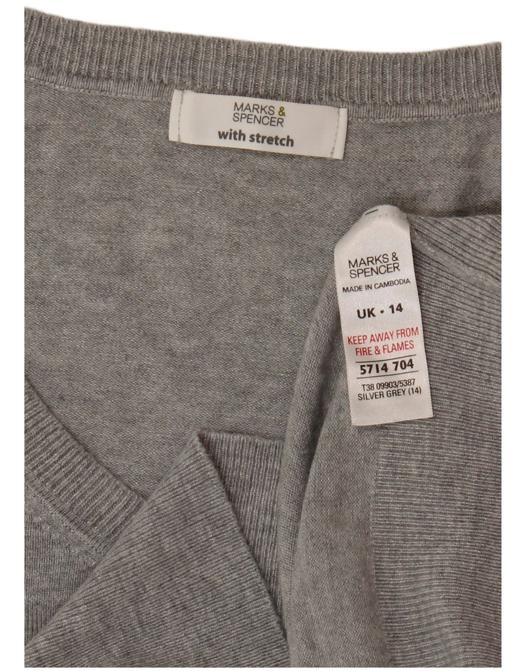 Marks & Spencer Γυναικείο πουλόβερ με λαιμόκοψη με V λαιμόκοψη UK 14 Medium Grey