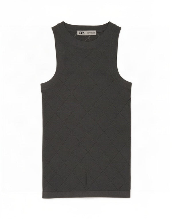 Zara Γυναικείο Γιλέκο Τοπ UK 6 XS Γκρι γεωμετρική βισκόζη