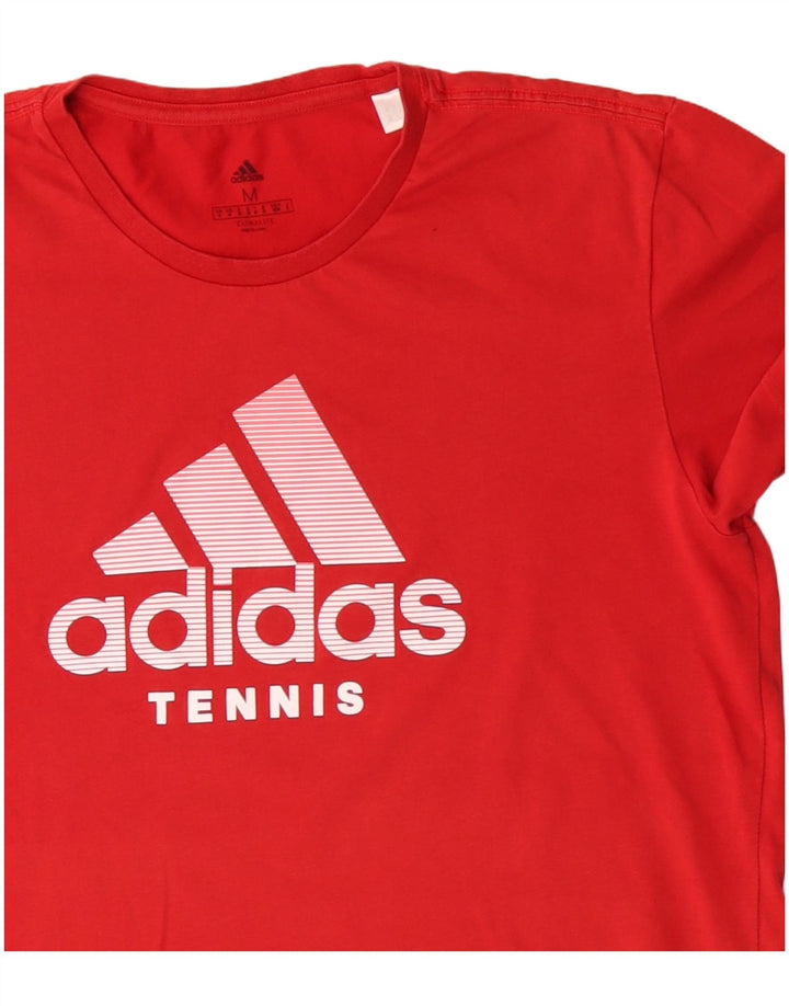 Ανδρικό γραφικό T-Shirt Adidas Climalite Τοπ μεσαίο κόκκινο βαμβακερό
