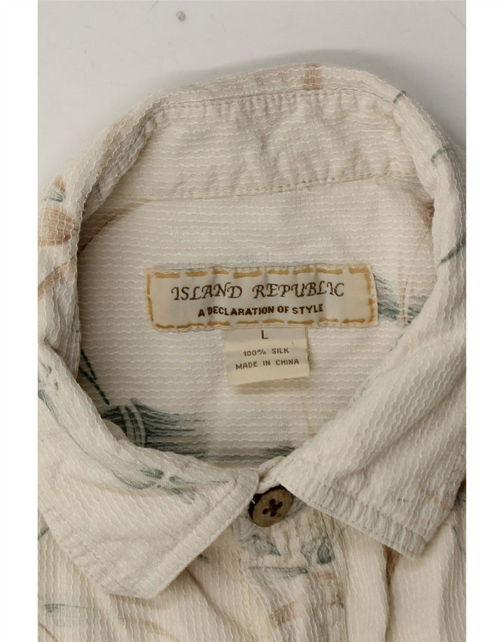 Ανδρικό κοντομάνικο πουκάμισο ISLAND REPUBLIC Μεγάλο σε λευκό λουλουδάτο μεταξωτό